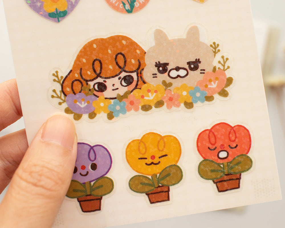 Floral Deco Sticker Sheet (clear & glitter)